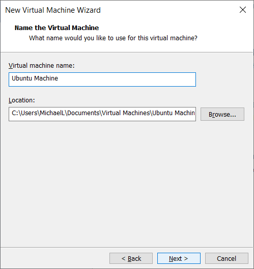 VMWare installation screen