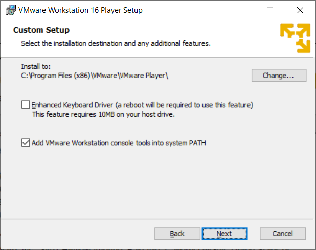 VMWare installation screen