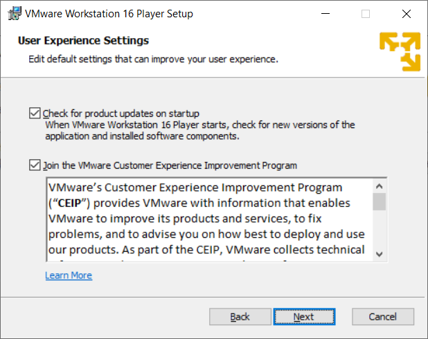 VMWare installation screen